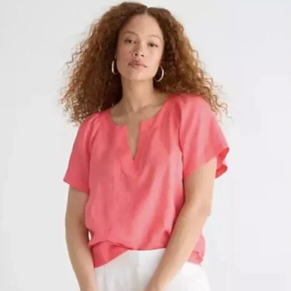 J. Crew Tops - NEW! J. Crew Flutter-Sleeve Linen V-Neck Top, Color: Brilliant Papaya, Size XXS